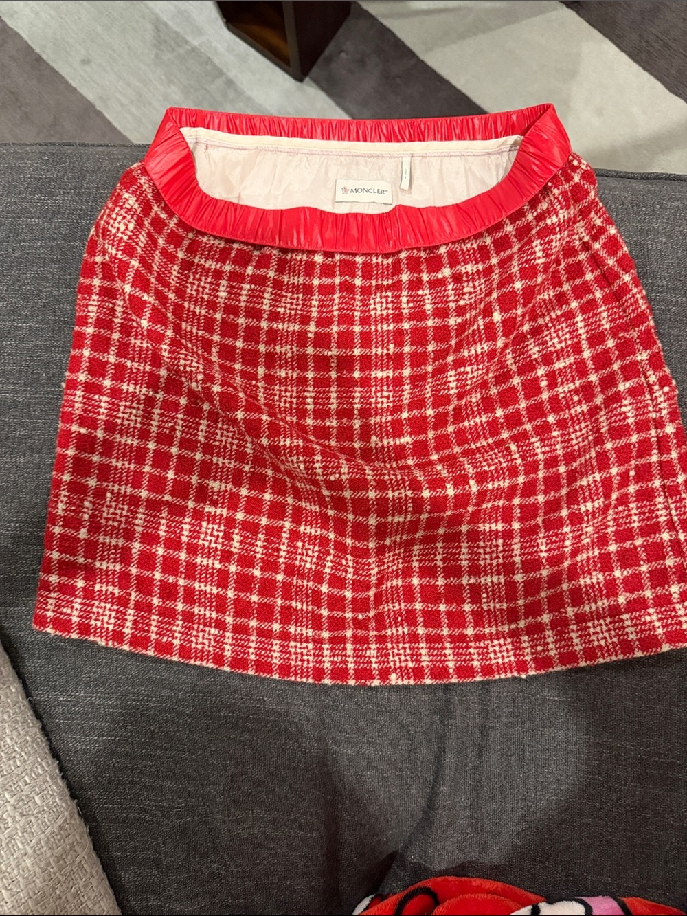 Moncler Plaid Tweed Skirt Red MONCLER I29542D000045973L Women&Girls can be worn